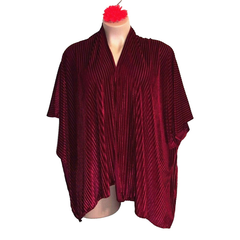 Collection Eighteen Burgundy Wine Velour Striped Women's Caftan Cardigan OS